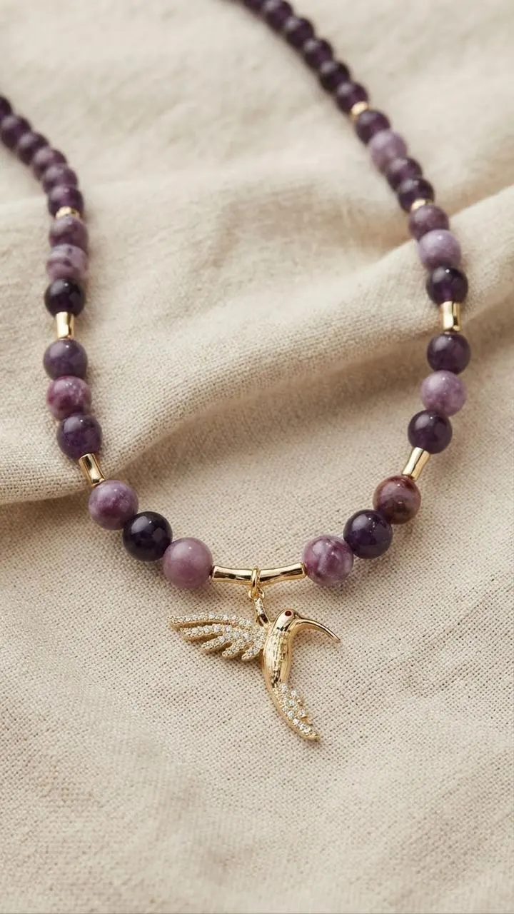 Collar Colibrí: Lepidolita y circones