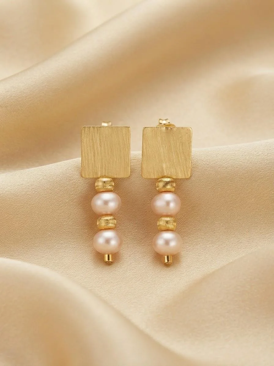 Aros Cuadro: Perlas rosadas