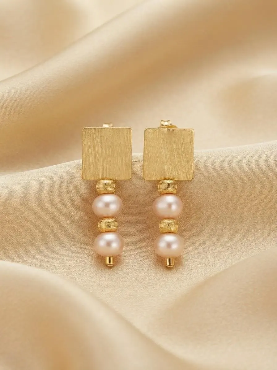 Aros Cuadro: Perlas rosadas